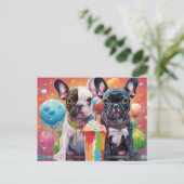 Franse buldog Puppies, milkshake Briefkaart (Staand voorkant)