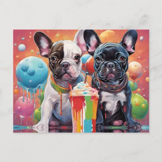 Franse buldog Puppies, milkshake Briefkaart (Voorkant)