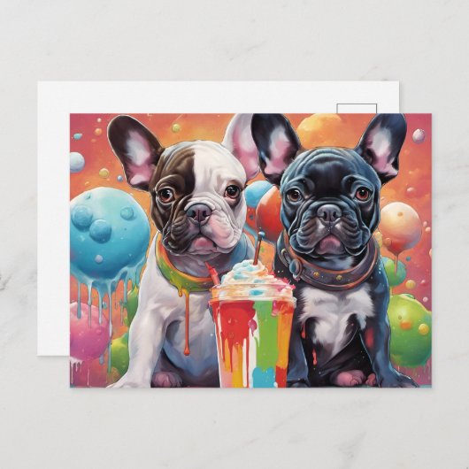 Franse buldog Puppies, milkshake Briefkaart (Voorkant / Achterkant)