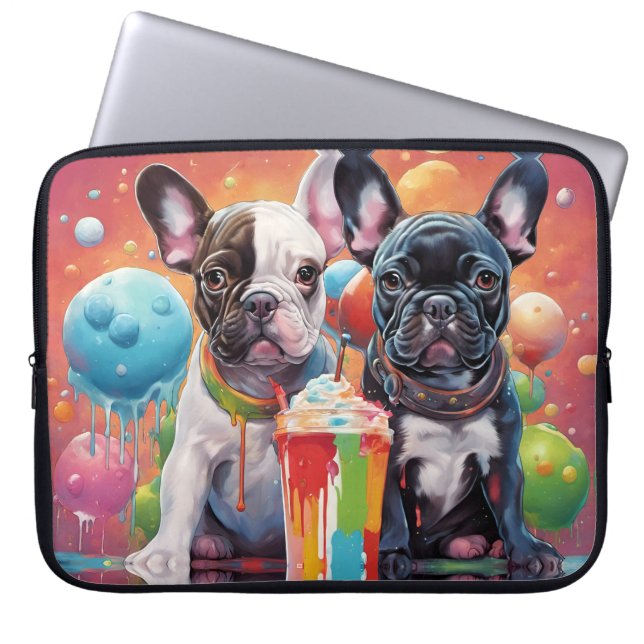 Franse buldog Puppies, milkshake Laptop Sleeve (Voorkant)