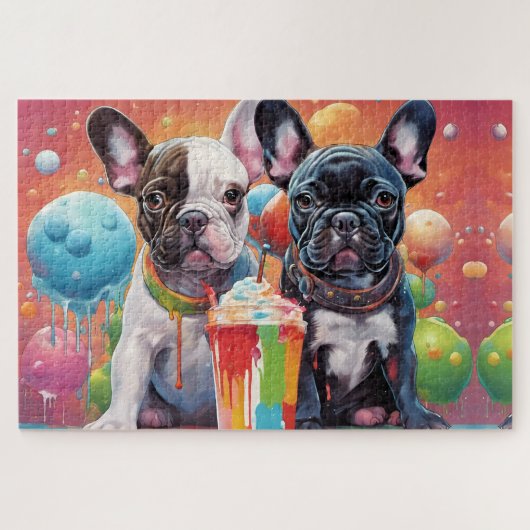 Franse buldog Puppies, milkshake Legpuzzel (Horizontaal)