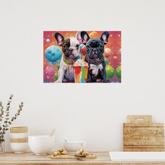 Franse buldog Puppies, milkshake Poster (Keuken)