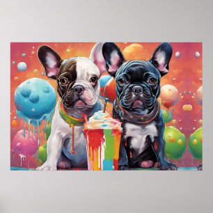 Franse buldog Puppies, milkshake Poster