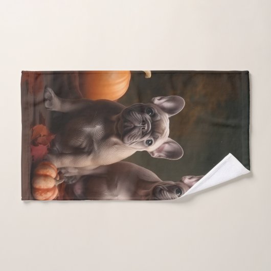 Franse buldog puppy herfst verrukking pompoen bad handdoek (Handdoek)