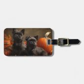 Franse buldog puppy herfst verrukking pompoen bagagelabel (Voorkant horizontaal)