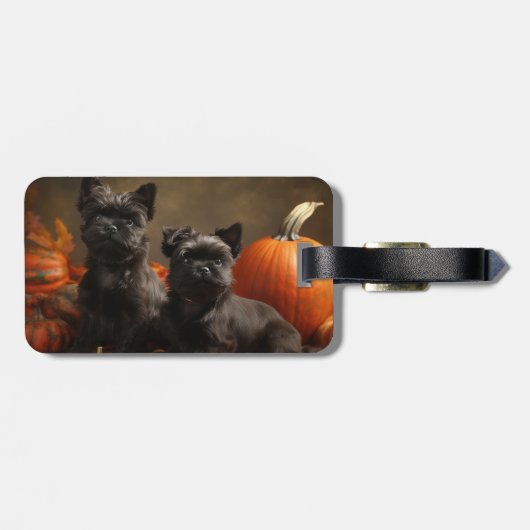 Franse buldog puppy herfst verrukking pompoen bagagelabel (Achterkant horizontaal)