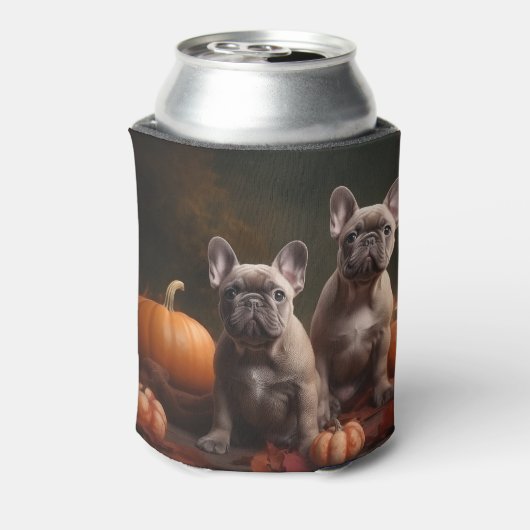 Franse buldog puppy herfst verrukking pompoen blikjeskoeler (Blikje Achterkant)