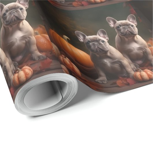 Franse buldog puppy herfst verrukking pompoen cadeaupapier (Rol Hoek)