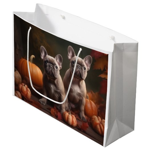 Franse buldog puppy herfst verrukking pompoen groot cadeauzakje (Voorkant Gekanteld)