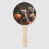 Franse buldog puppy herfst verrukking pompoen handwaaier (Voorkant)
