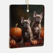 Franse buldog puppy herfst verrukking pompoen keramisch ornament (Rechts)