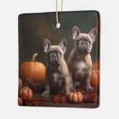 Franse buldog puppy herfst verrukking pompoen keramisch ornament (Links)