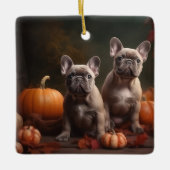 Franse buldog puppy herfst verrukking pompoen keramisch ornament (Voorkant)