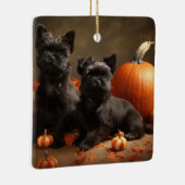 Franse buldog puppy herfst verrukking pompoen keramisch ornament (Rechts)