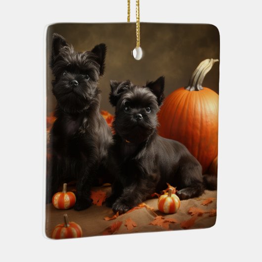 Franse buldog puppy herfst verrukking pompoen keramisch ornament (Rechts)