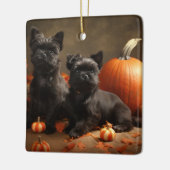 Franse buldog puppy herfst verrukking pompoen keramisch ornament (Links)