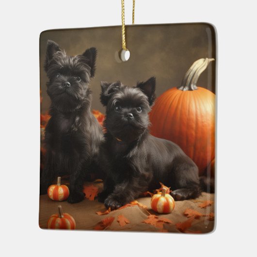 Franse buldog puppy herfst verrukking pompoen keramisch ornament (Links)