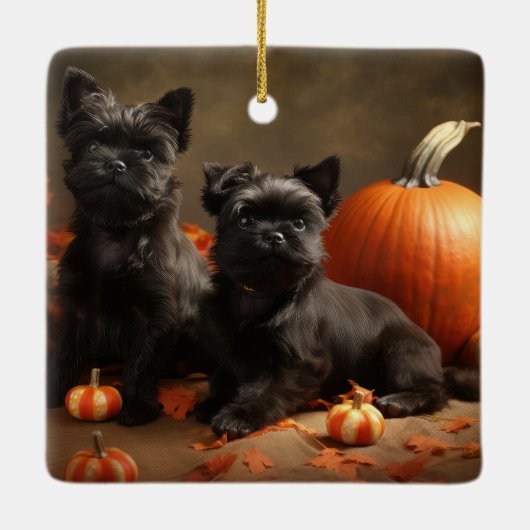 Franse buldog puppy herfst verrukking pompoen keramisch ornament (Achterkant)
