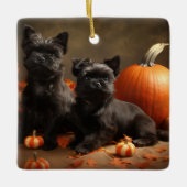 Franse buldog puppy herfst verrukking pompoen keramisch ornament (Voorkant)