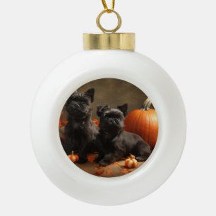 Franse buldog puppy herfst verrukking pompoen keramische bal ornament