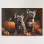 Franse buldog puppy herfst verrukking pompoen legpuzzel (Horizontaal)