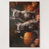 Franse buldog puppy herfst verrukking pompoen legpuzzel (Verticaal)