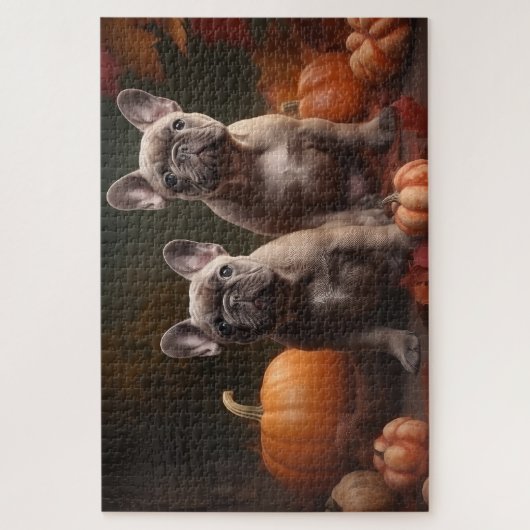 Franse buldog puppy herfst verrukking pompoen legpuzzel (Verticaal)