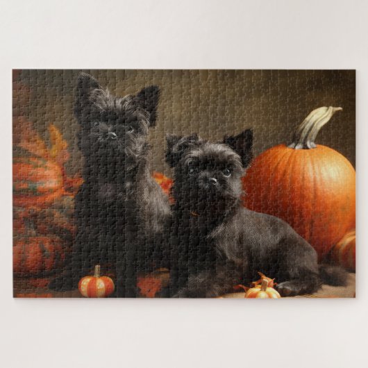 Franse buldog puppy herfst verrukking pompoen legpuzzel (Horizontaal)