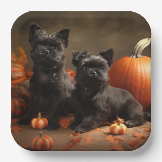 Franse buldog puppy herfst verrukking pompoen papieren bordje (Voorkant)