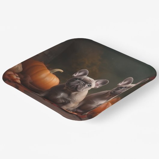 Franse buldog puppy herfst verrukking pompoen papieren bordje (Gebogen)