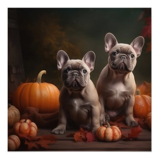 Franse buldog puppy herfst verrukking pompoen perfect poster (Voorkant)