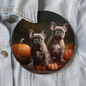 Franse buldog puppy herfst verrukking pompoen ronde button 6,0 cm (In situ)