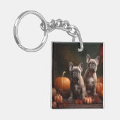 Franse buldog puppy herfst verrukking pompoen sleutelhanger (Voorkant Links)