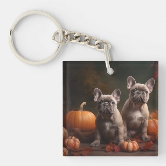 Franse buldog puppy herfst verrukking pompoen sleutelhanger (Voorkant)