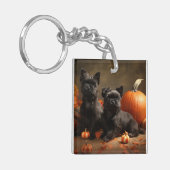 Franse buldog puppy herfst verrukking pompoen sleutelhanger (Voorkant Links)