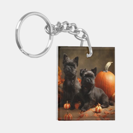 Franse buldog puppy herfst verrukking pompoen sleutelhanger (Voorkant Links)