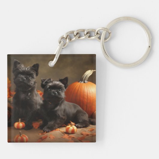 Franse buldog puppy herfst verrukking pompoen sleutelhanger (Achterkant)