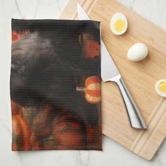 Franse buldog puppy herfst verrukking pompoen theedoek (Quarter Fold)