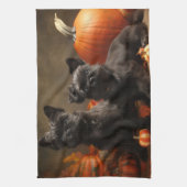 Franse buldog puppy herfst verrukking pompoen theedoek (Verticaal)