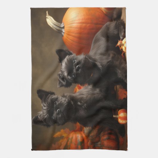 Franse buldog puppy herfst verrukking pompoen theedoek (Verticaal)