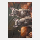 Franse buldog puppy herfst verrukking pompoen theedoek (Verticaal)