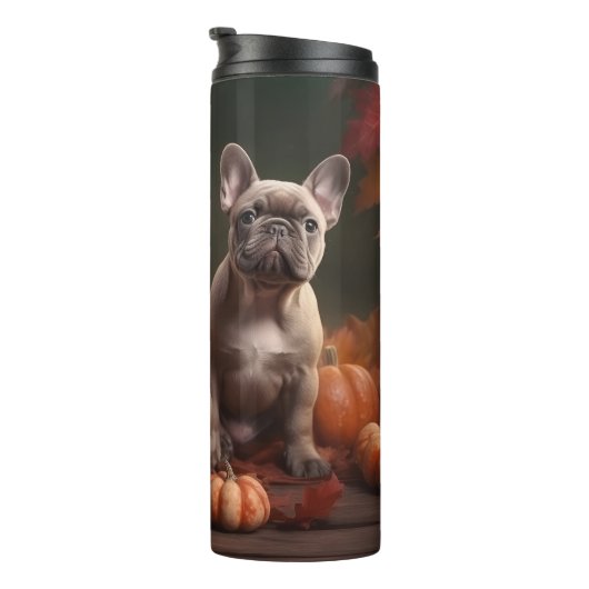 Franse buldog puppy herfst verrukking pompoen thermosbeker (Geroteerd rechts)