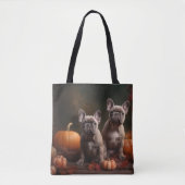 Franse buldog puppy herfst verrukking pompoen tote bag (Voorkant)