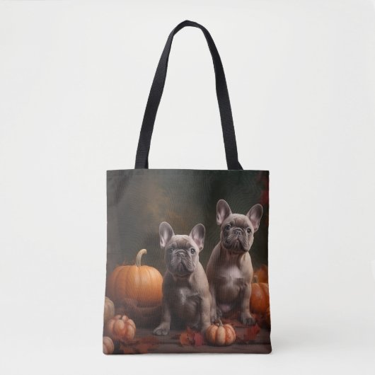 Franse buldog puppy herfst verrukking pompoen tote bag (Voorkant)