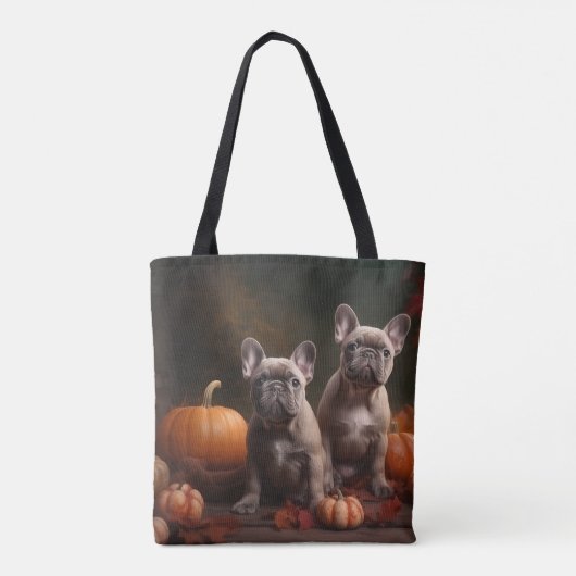 Franse buldog puppy herfst verrukking pompoen tote bag (Achterkant)