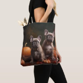 Franse buldog puppy herfst verrukking pompoen tote bag (Dichtbij)