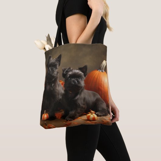Franse buldog puppy herfst verrukking pompoen tote bag (Dichtbij)