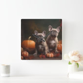 Franse buldog puppy herfst verrukking pompoen vierkante klok (Huis)