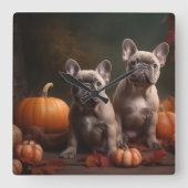 Franse buldog puppy herfst verrukking pompoen vierkante klok (Voorkant)