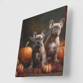 Franse buldog puppy herfst verrukking pompoen vierkante klok (Hoek)